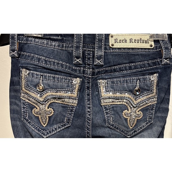 Rock Revival Denim - Rock Revival Betty Women's Sz 24 Stra Cut Dark Wash Jeans Embellished Distressed
